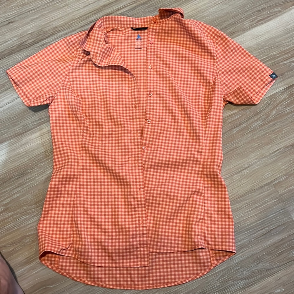 Womens ODLO Short Sleeve Check Small Active Sports Ladies Top shirt WIND Stretch